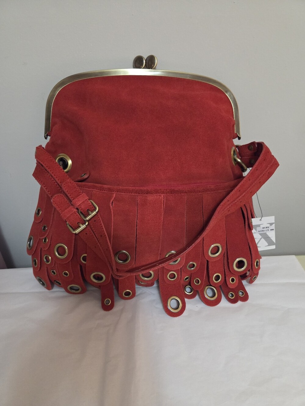 Vintage Max New York Red Suede Fringe Bag.